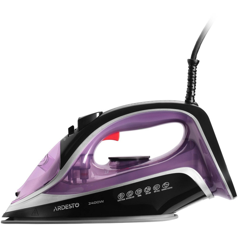 Праска Ardesto IR-B2234, Black/Purple, 2400W, кераміка, паровий удар, резервур 350мл, захист від кальцинації, антикрапля, плавне регулювання потужності пари, автоматичне відключення
