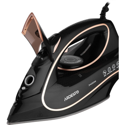 Утюг Ardesto IR-B2235, Black/Gold, 2400W, кераміка, паровий удар, резервур 450мл, захист від кальцинації, антикрапля, плавне регулювання потужності пари, автоматичне відключення