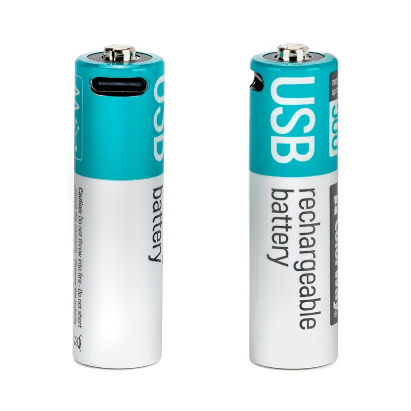 Акумулятор AA, 2220 mAh, ColorWay, 2 шт, 1.5V, Type-C (5V, 450 mA), Li-Pol (CW-UBAA-10)