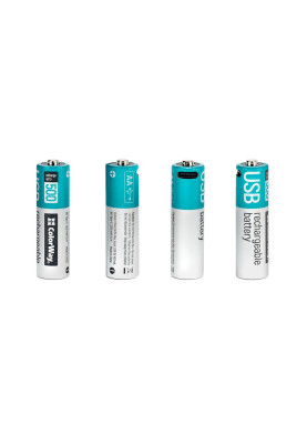 Акумулятор AA, 2220 mAh, ColorWay, 2 шт, 1.5V, Type-C (5V, 450 mA), Li-Pol (CW-UBAA-10)