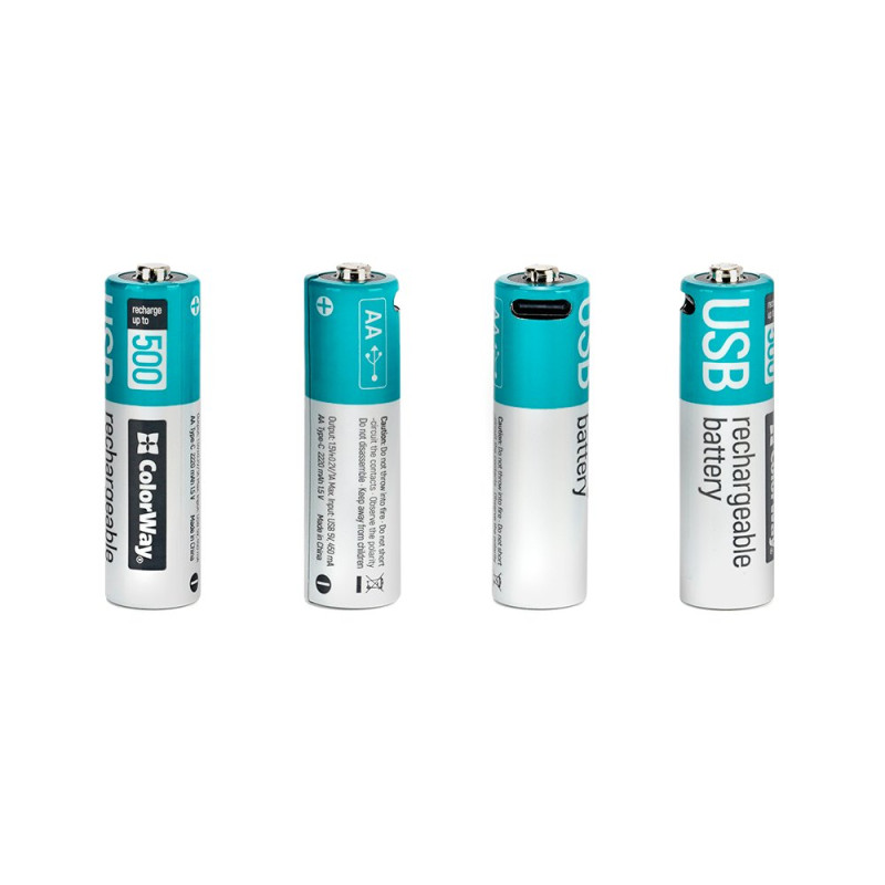 Акумулятор AA, 2220 mAh, ColorWay, 2 шт, 1.5V, Type-C (5V, 450 mA), Li-Pol (CW-UBAA-10)