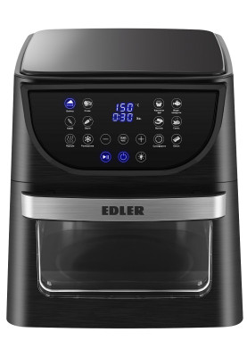 Мультипіч Edler EDAF-8221, Black, 1700W, 12л, 12 програм, керування сенсорне, таймер, автовідключення, антипригарне покриття чаші, оглядове вікно, виделка для курки, сітчатий барабан, решітка, інструмент для вилучення гриля