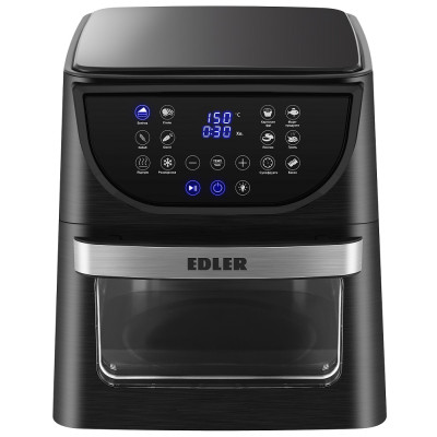 Мультипіч Edler EDAF-8221, Black, 1700W, 12л, 12 програм, керування сенсорне, таймер, автовідключення, антипригарне покриття чаші, оглядове вікно, виделка для курки, сітчатий барабан, решітка, інструмент для вилучення гриля