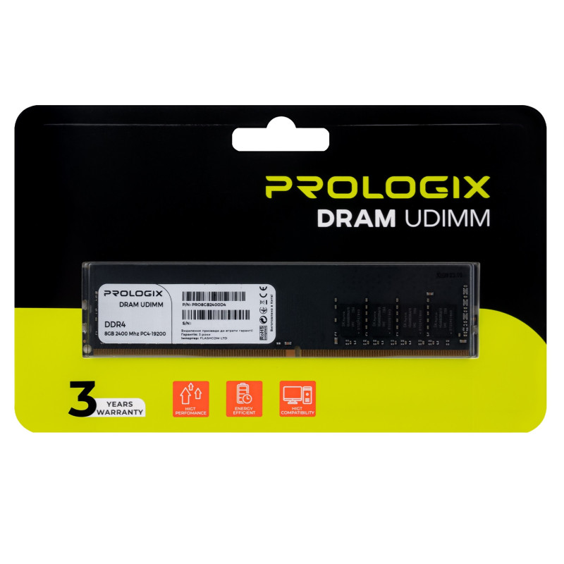Пам'ять 8Gb DDR4, 2400 MHz, ProLogix, 17-17-17, 1.2V (PRO8GB2400D4)