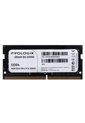 Пам'ять SO-DIMM, DDR4, 8Gb, 3200 MHz, ProLogix, 1.2V, CL22 (PRO8GB3200D4S)
