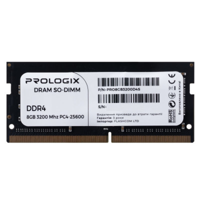 Пам'ять SO-DIMM, DDR4, 8Gb, 3200MHz, ProLogix, 1.2V, CL22 (PRO8GB3200D4S)