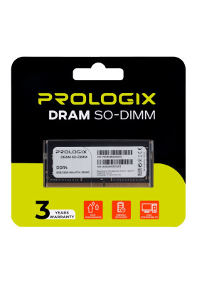 Пам'ять SO-DIMM, DDR4, 8Gb, 3200 MHz, ProLogix, 1.2V, CL22 (PRO8GB3200D4S)