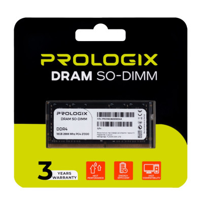 Пам'ять SO-DIMM, DDR4, 16Gb, 2666 MHz, ProLogix, 1.2V, CL19 (PRO16GB2666D4S)