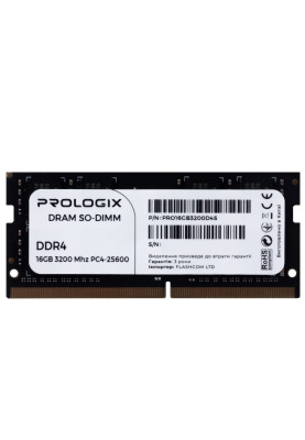 Пам'ять SO-DIMM, DDR4, 16Gb, 3200 MHz, ProLogix, 1.2V, CL22 (PRO16GB3200D4S)