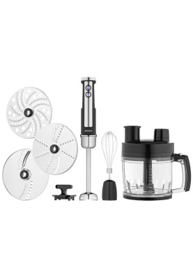 Блендер Ardesto HBSG-1000WHCHSL, Black, 1000W, занурювальний, 5 швидкостей з плавним регулюванням, турборежим, 7 насадок, подрібнювач 2000мл, мірний стакан 600мл, насадки для збивання, нарізання кубиками, картоплі фрі, шаткування, тертя