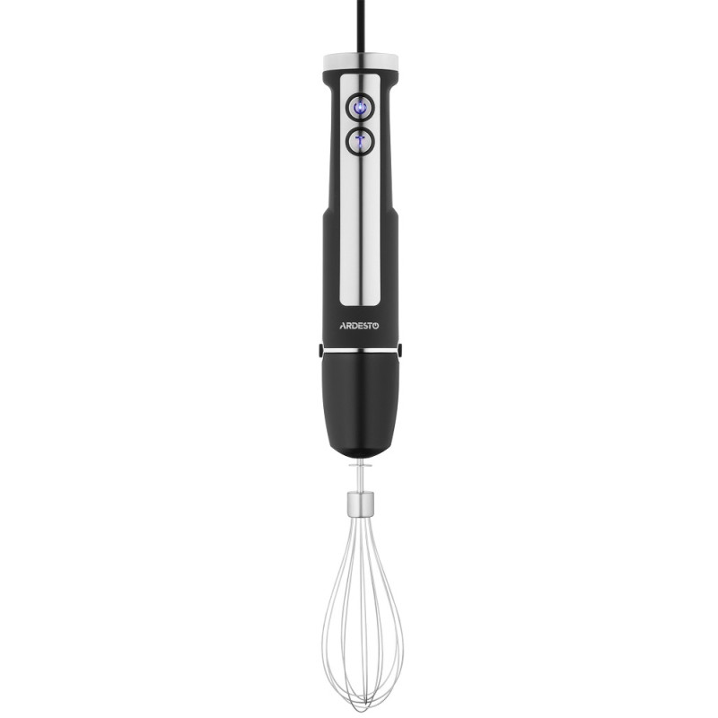 Блендер Ardesto HBSG-1000WHCHSL, Black, 1000W, занурювальний, 5 швидкостей з плавним регулюванням, турборежим, 7 насадок, подрібнювач 2000мл, мірний стакан 600мл, насадки для збивання, нарізання кубиками, картоплі фрі, шаткування, тертя