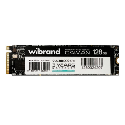 Твердотільний накопичувач SSD 128Gb, Wibrand Caiman, PCI-E 3.0 x4, M.2 2280, 3D TLC, 1600/1400 МБ/с (WIM.2SSD/CA128GB)