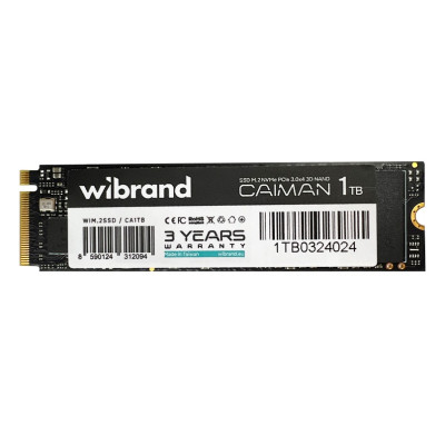 Твердотільний накопичувач SSD 1Tb, Wibrand Caiman, PCI-E 3.0 x4, M.2 2280, 3D TLC, 1600/1400 МБ/с (WIM.2SSD/CA1TB)