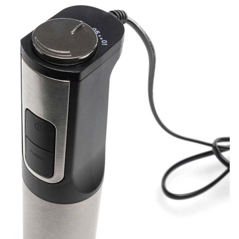 Блендер Eisen EBSS-154Р, Black, 1500W, занурювальний, 15 швидкостей з ступінчатим регулюванням, ТУРБО, мірна склянка 800мл, великий подрібнювач 1500мл, 2 диски дляшинкування та терка, насадка для пюре, вінчик