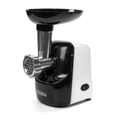 М'ясорубка Eisen EMG-061W, White, 1600W, продуктивність 2кг/хв, диски для подрібнення 5 мм/7 мм, насадка для ковбасок/«кеббе», завантажувальний лоток пластиковий