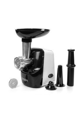 М'ясорубка Eisen EMG-061W, White, 1600W, продуктивність 2кг/хв, диски для подрібнення 5 мм/7 мм, насадка для ковбасок/«кеббе», завантажувальний лоток пластиковий