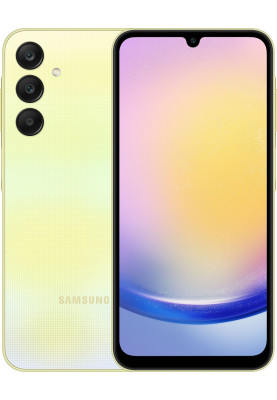 Смартфон Samsung Galaxy A25 5G (A256), Yellow, 6.5" (2340x1080, 120 Гц, Super AMOLED), Exynos 1280 (8 ядер), Mali-G68 MP4, 8Gb, 256Gb, microSD, 50/8/2Mp + 13Mp, WiFi 5, Bluetooth 5.3, NFC, Type-C, 5000 mAh (25 Вт), Android 14 (SM-A256BZYHEUC)
