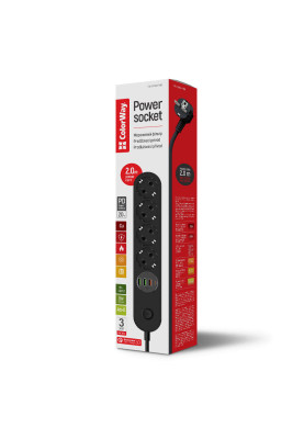Фільтр мережевий 2 м ColorWay, Black, 4 x євророзетки, 1xType-C (45 Вт, PD3.0), 1xUSB (30 Вт, QC3.0), 2xUSB (12 Вт), дріт з міді (до 2500 Вт), 10A (CW-CHE44PDB)