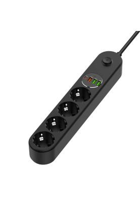 Фільтр мережевий 2 м ColorWay, Black, 4 x євророзетки, 1xType-C (45 Вт, PD3.0), 1xUSB (30 Вт, QC3.0), 2xUSB (12 Вт), дріт з міді (до 2500 Вт), 10A (CW-CHE44PDB)