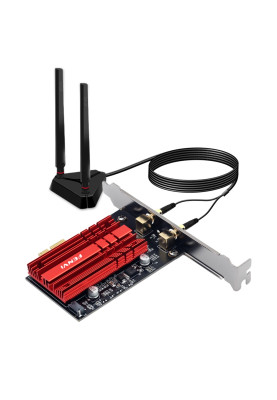 Мережева карта PCI-E x1, Fenvi FV-AXE3000Pro, WiFi 6E (до 2400 Mbps), Bluetooth 5.3, Intel AX210, радіатор, 2 зовнішні антени, підставка