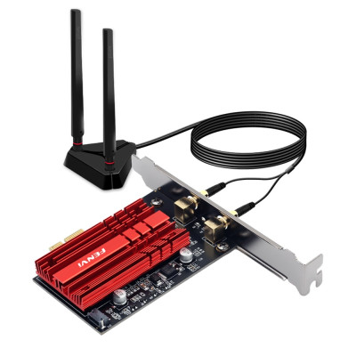 Сетева карта PCI-E x1, Fenvi FV-AXE3000Pro, WiFi 6E (до 2400 Mbps), Bluetooth 5.3, Intel AX210, радіатор, 2 зовнішні антени, підставка