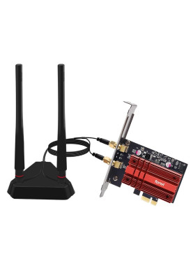 Мережева карта PCI-E x1, Fenvi FV-AXE3000Pro, WiFi 6E (до 2400 Mbps), Bluetooth 5.3, Intel AX210, радіатор, 2 зовнішні антени, підставка