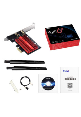 Мережева карта PCI-E x1, Fenvi FV-AXE3000, WiFi 6E (до 2400 Mbps), Bluetooth 5.3, Intel AX210, радіатор, 2 зовнішні антени