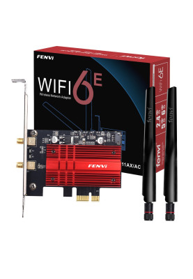 Мережева карта PCI-E x1, Fenvi FV-AXE3000, WiFi 6E (до 2400 Mbps), Bluetooth 5.3, Intel AX210, радіатор, 2 зовнішні антени