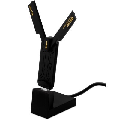 Мережевий адаптер USB 3.0 Fenvi FU-AXE5400, Black, WiFi 6E, до 2400 Мбіт/с, RTL8832CU, підставка з роз'ємом USB 3.0