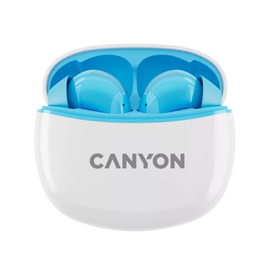 Навушники Canyon TWS-5, Blue, бездротові (Bluetooth), мікрофон, зарядний бокс, стереозвук, функція "Handsfree", 40 / 500 mAh (CNS-TWS5BL)