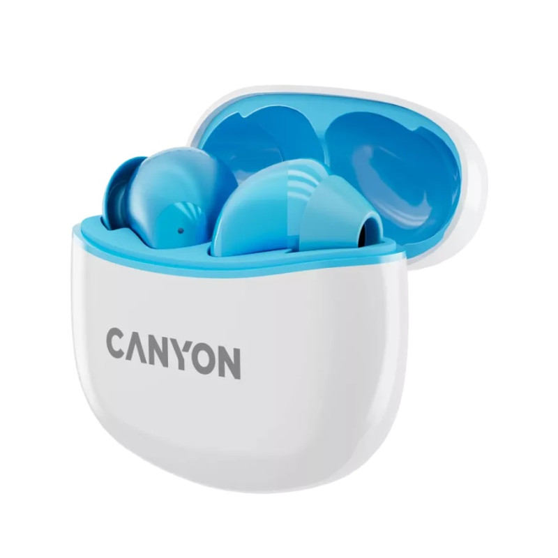 Навушники Canyon TWS-5, Blue, бездротові (Bluetooth), мікрофон, зарядний бокс, стереозвук, функція "Handsfree", 40 / 500 mAh (CNS-TWS5BL)