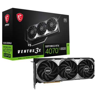 Відеокарта GeForce RTX 4070 Ti SUPER, MSI, VENTUS 3X OC, 16Gb GDDR6X, 256-bit, HDMI/3xDP, 2655/21000 MHz, 16-pin (RTX 4070 Ti SUPER 16G VENTUS 3X OC)