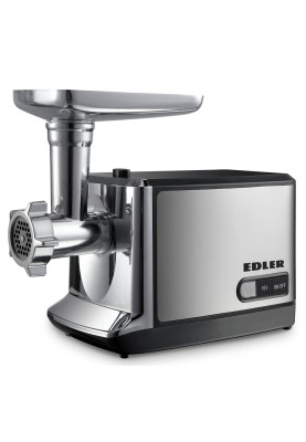 М'ясорубка Edler EDMG-3033TG, Steel/Black, 2000W, соковитискач для томатів, диски для подрібнення 3/5/7мм, насадка для ковбасок/«кеббе», 4 терки (приготування дерунів, дрібне та стандартне шинкування, слайсер), реверс