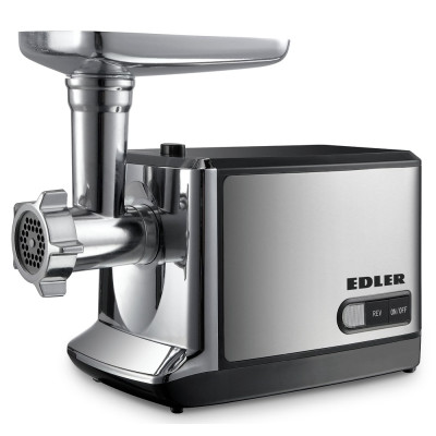 М'ясорубка Edler EDMG-3033TG, Steel/Black, 2000W, соковитискач для томатів, диски для подрібнення 3/5/7мм, насадка для ковбасок/«кеббе», 4 терки (приготування дерунів, дрібне та стандартне шинкування, шинкування)