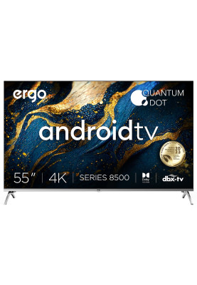 Телевізор 55" ERGO 55GUS8555, QLED 4K HD, 3840x2160, 60 Гц, Smart TV, Android 11.0, DVB-T2/S2/C, 4xHDMI, 2xUSB, VESA (200x200)
