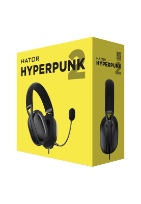 Навушники Hator Hyperpunk 2, Black, 3.5 мм, мікрофон, динаміки 50 мм з неодимовим магнітом, 64 Ом, 114 дБ, 1 м + 1.5 м (HTA-815)