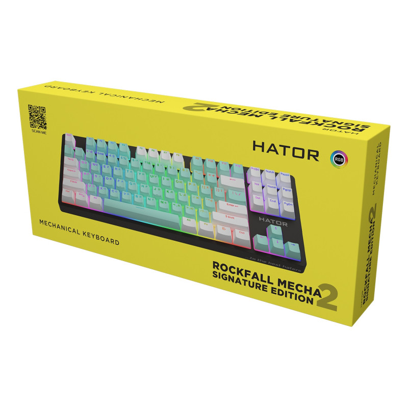 Клавіатура Hator Rockfall 2 Mecha, Signature Edition Black/Mint/White, USB, механічна (перемикачі Aurum "Orange"), RGB підсвічування з індивідуальним налаштуванням кожної кнопки (HTK-520-BMW)