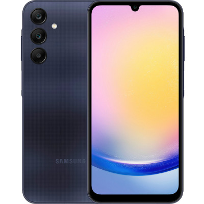 Смартфон Samsung Galaxy A25 5G (A256), Blue/Black, 6.5" (2340x1080, 120 Гц, Super AMOLED), Exynos 1280 (8 ядер), Mali-G68 MP4, 6Gb, 128Gb, microSD, 50/8/2Mp + 13Mp, WiFi 5, Bluetooth 5.3, NFC, Type-C, 5000 mAh (25 Вт), Android 14 (SM-A256BZKDEUC)