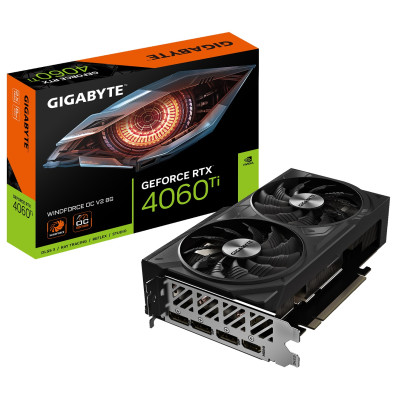 Відеокарта GeForce RTX 4060 Ti, Gigabyte, WINDFORCE OC V2, 8Gb GDDR6, 128-bit, HDMI/3xDP, 2550/18000 MHz, 8-pin (GV-N406TWF2OCV2-8GD)