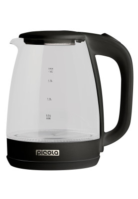 Електрочайник Picola PEK-06, Black, 1500W, 1.8 л, скло, дисковий, LED-підсвічування, індикатор рівня води