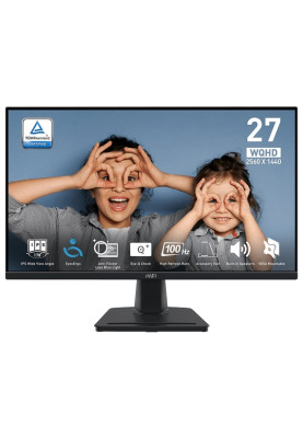 Монітор 27" MSI PRO MP275Q, Black, WLED, IPS, 2560x1440 (16:9), 1 мс, 100 Гц, 300 кд/м², 1300:1, 178°/178°, 2xHDMI/DP, 2x2 Вт, VESA 100x100 мм, Adaptive Sync
