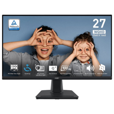Монітор 27" MSI PRO MP275Q, Black, WLED, IPS, 2560x1440 (16:9), 1 мс, 100 Гц, 300 кд/м², 1300:1, 178°/178°, 2xHDMI/DP, 2x2 Вт, VESA 100x100 мм, Adaptive Sync