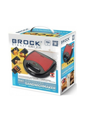 Мультимейкер Brock SSM 6004 RD, Red, 750W, 4 панелі: сендвічі; гриль; віденські вафлі; печиво "горішки", захист від перегріву, індикатор нагріву