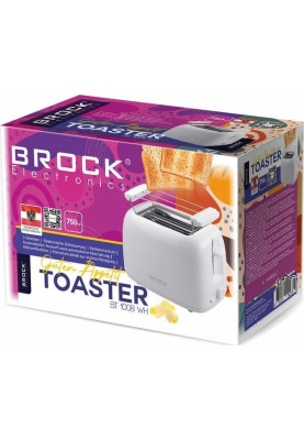 Тостер Brock BT 1008 WH, White, 750W, 2 тости, 2 відділення, 6 режимів підсмажування, пластиковий корпус