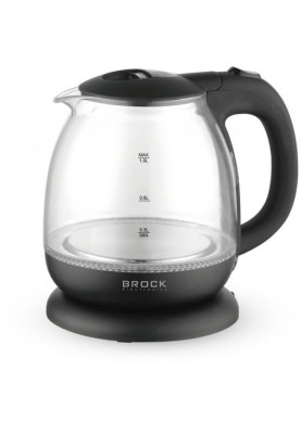 Електрочайник Brock WK 2108 BK, Black, 1100W, 1л, скло+пластик, дисковий, індикатор рівня води, підсвічування, захист від перегріву, захист від кипіння без води