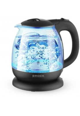 Електрочайник Brock WK 2108 BK, Black, 1100W, 1л, скло+пластик, дисковий, індикатор рівня води, підсвічування, захист від перегріву, захист від кипіння без води