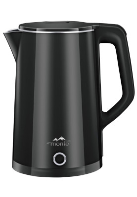 Електрочайник Monte MT-1826 B, Black, 1500W, 1.7л, дисковий, індикатор рівня води, подвійна стінка з ефектом термосу