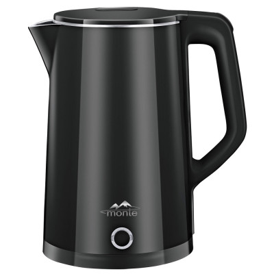 Електрочайник Monte MT-1826 B, Black, 1500W, 1.7л, дисковий, індикатор рівня води, подвійна стінка з ефектом термосу