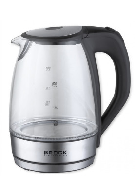 Електрочайник Brock WK 2105 BK, Inox, 2200W, 1.7л, скло+нержавіюча сталь, дисковий, індикатор рівня води, підсвічування, захист від перегріву, захист від кипіння без води