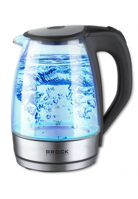 Електрочайник Brock WK 2105 BK, Inox, 2200W, 1.7л, скло+нержавіюча сталь, дисковий, індикатор рівня води, підсвічування, захист від перегріву, захист від кипіння без води